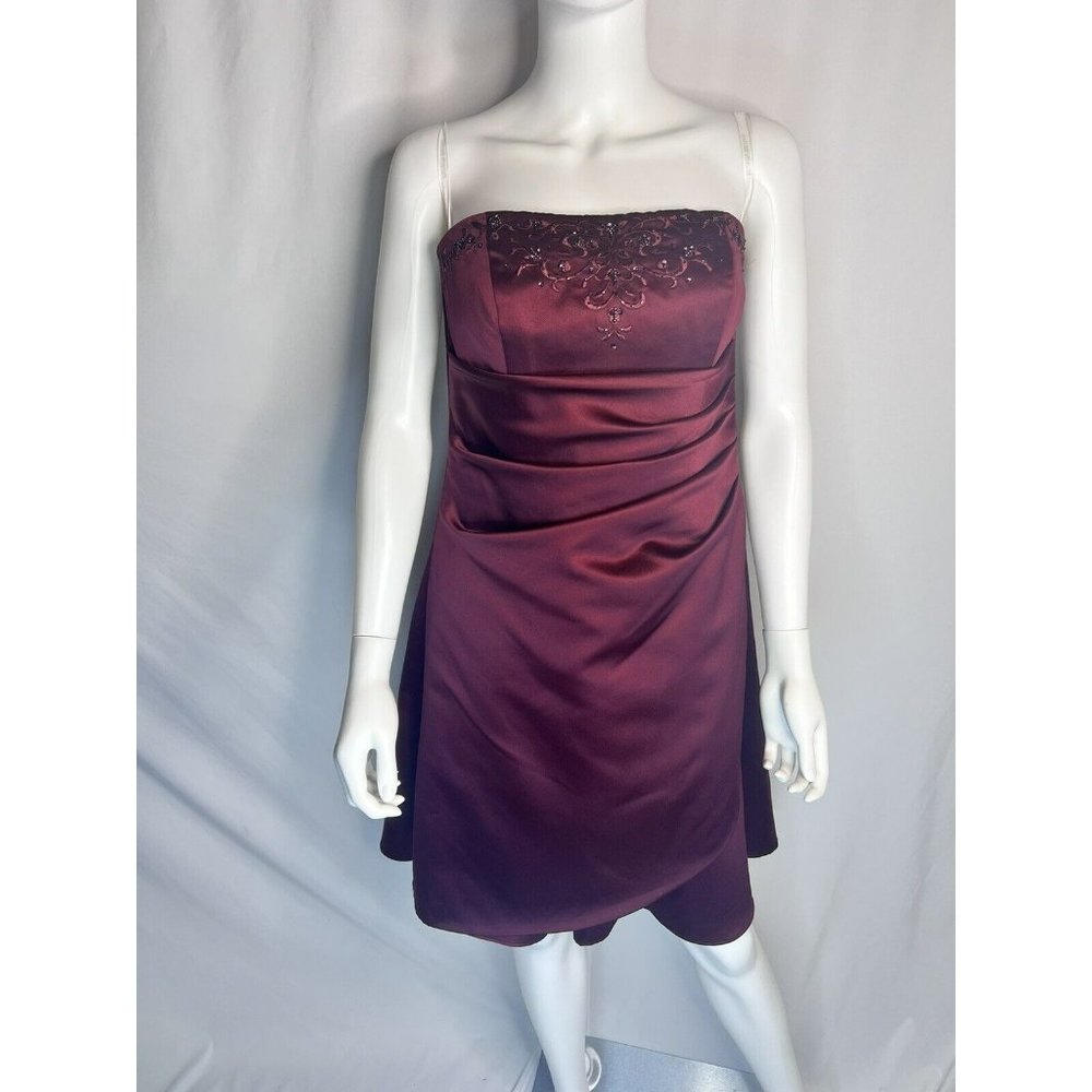 Davids Bridal Mid Length Strapless Beaded Gown Prom Bridesmaid Size 8